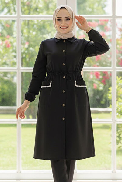 Neva Style Șapcă neagră hijab cu nasturi 91781S