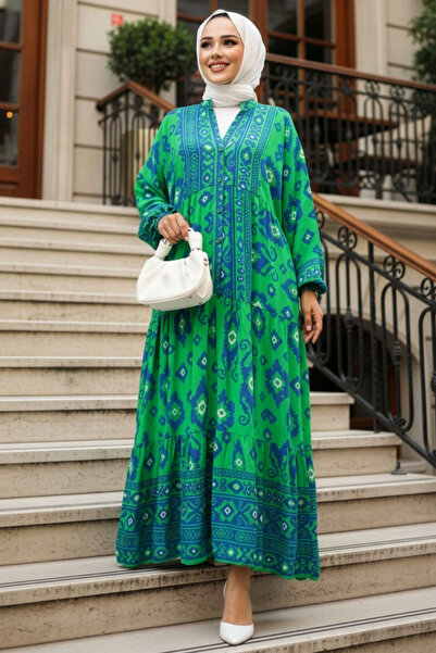 Neva Style Χιτζάμπ με πράσινο σχέδιο - 23453Y