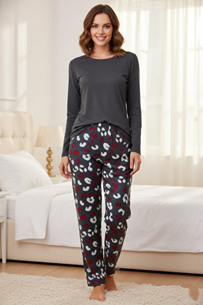 MODA YILDIZ بيجامة صوف نسائية شتوية بخصر مطاطي -my0001
