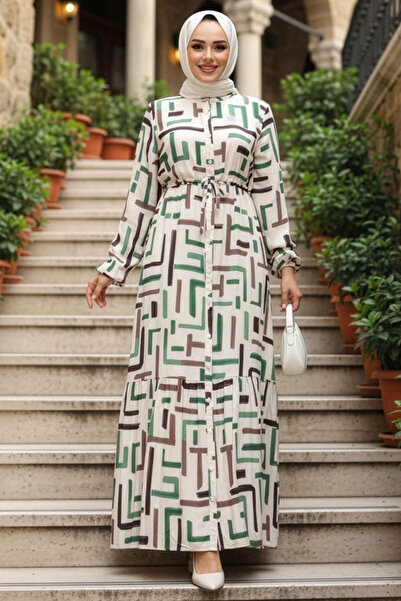 N.S NEVA STYLE Φόρεμα Hijab με σχέδιο πράσινο 50253Y
