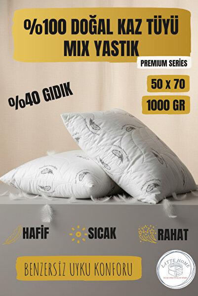 Latte Home %100 Doğal Kaz Tüyü Mix Yastık (50x70 – 1000gr) Premium Series – %...