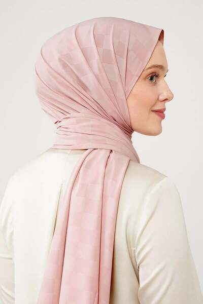 Levidor شال أنيق من قماش الجاكار الوردي بنمط الشطرنج