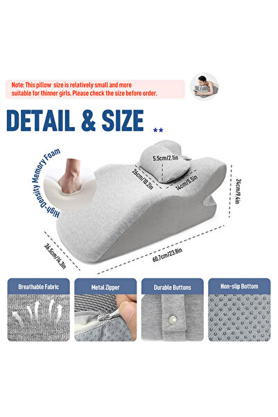 WINEENEE Orthopedic Memory Foam Lumbar Pillow - Adjustable, Cooling Gray Backrest for Bed/Sofa