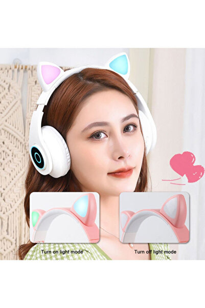 Generic B39 Cat Ear Glowing Wireless BT5.0 Headphone Pink