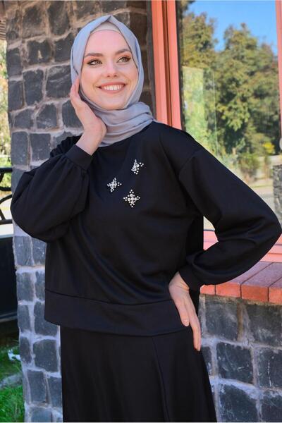 TRENDTESETTÜR KADIN SİYAH ZIMBA DETAYLI İKİLİ ETEKLİ TAKIM T 4050