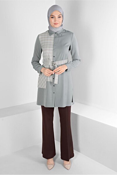 TRENDTESETTÜR ΓΥΝΑΙΚΕΙΑ ΓΚΡΙ ΖΩΝΗ ΚΑΡΟΥΜΕΝΗ ΤΟΥΝΙΚΑ ΜΕ ΣΧΕΔΙΟ T 43377