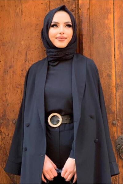 TRENDTESETTÜR بدلة نسائية سوداء K بأزرار على الجهتين بياقة مع بنطلون T 3928