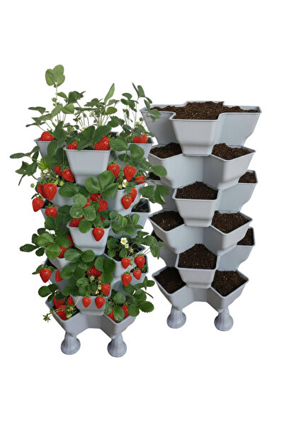 Bahçe kulesi Yonca 6 Kat - Gri Katlı Kule Saksı Çilek Saksısı