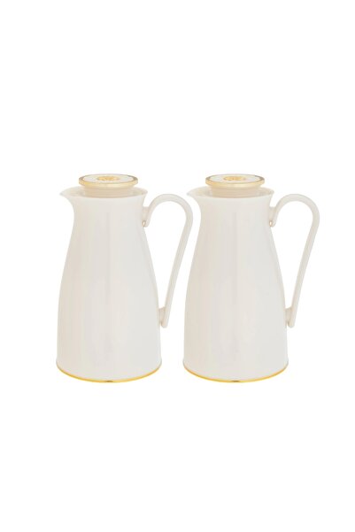 Alaska Alaska Thermos Set, 2 Pieces, White with Gold, 1 Liter Capacity