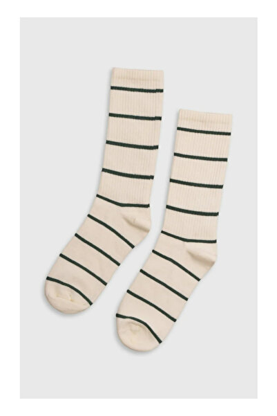 Buly Striped Corded Fabric Knitted Long Socks
