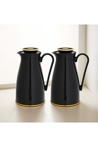Alaska Alaska Thermos Set, 2 Pieces, Black with Gold, 1 Liter Capacity