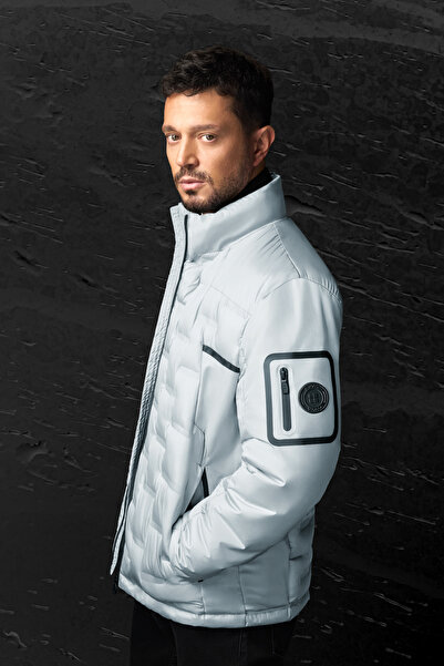 Avva Ανδρικό γκρι αδιάβροχο αντιανεμικό πουπουλένιο παλτό κανονικής εφαρμογής B006082