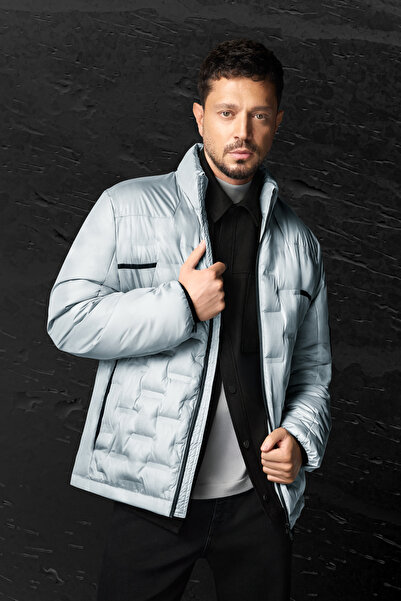 Avva Ανδρικό γκρι αδιάβροχο αντιανεμικό πουπουλένιο παλτό κανονικής εφαρμογής B006082