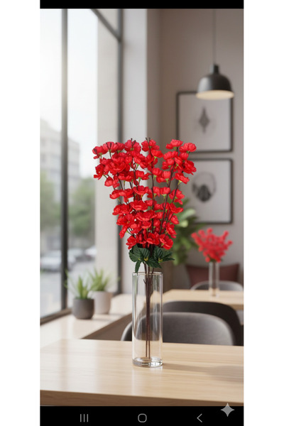 YAPAY ÇİÇEK DERYASI 1 Adet 9 dallı KIRMIZIYAPAY BAHAR DALI, UZUN VAZO ÇİÇEĞİ,...