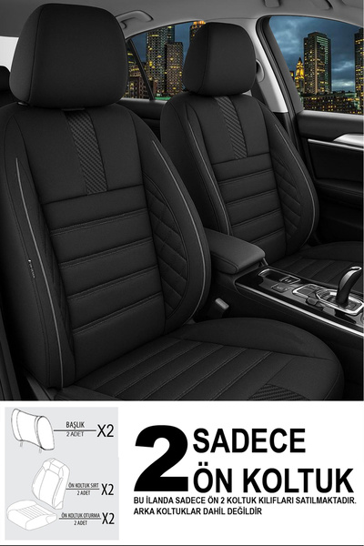 GM-DESIGN غطاء مقعد السيارة الأمامي من ريش الكربون الداكن 2 (Doblo Van-Panelvan 1+1-Fiorino-Combo)