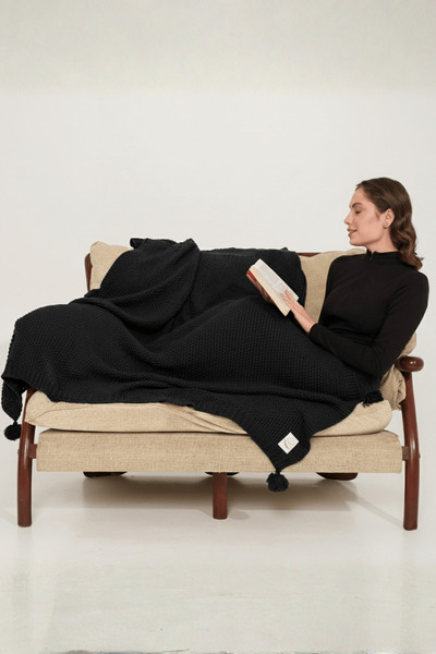 Miespiga Coco Rice Knitted Pompom Knitwear Tv Blanket Throw Sofa Shawl