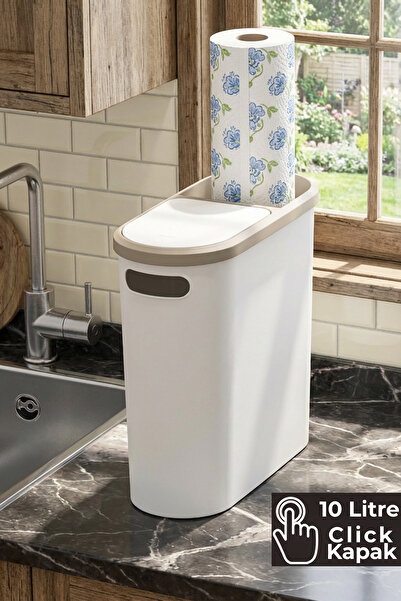 Hesaplı Kasa 10 Litre Modern Tasarım Çöp Kovası – Banyo, Ofis, Mutfak İçin Hijyenik & Pratik Atık Kutusu, Krem