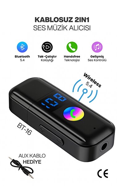 Concord 2IN1 Aux Bluetooth 5.4 Kablosuz Araç Kiti Recevier Aux Kablo Ekranlı ...