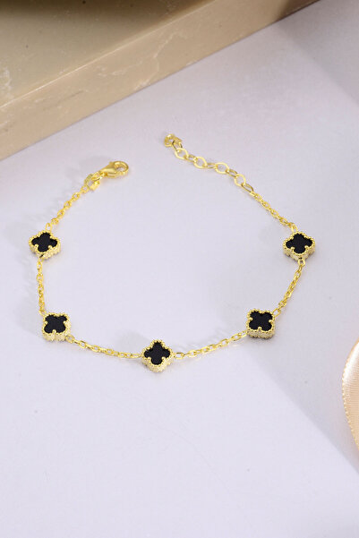 Innuendo 925 Ayar Gümüş Beşli 8mm Yonca Gold Bileklik