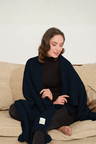 Miespiga Coco Rice Knitted Pompom Knitwear Tv Blanket Throw Sofa Shawl