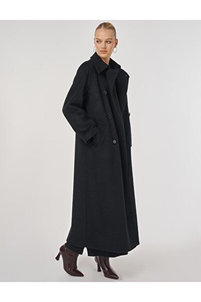 Kayra Buttoned Double Breasted Stamp Coat Black