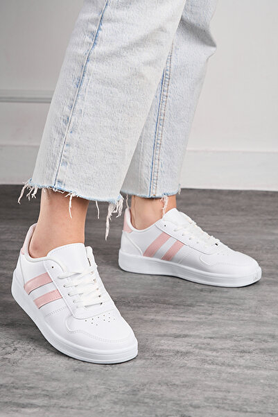 Nstil Ležérní unisex bílo-růžové sportovní boty šněrovací detail šití lehké tenisky s vysokou podrážkou 4005