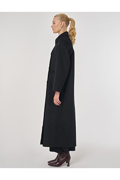 Kayra Buttoned Double Breasted Stamp Coat Black