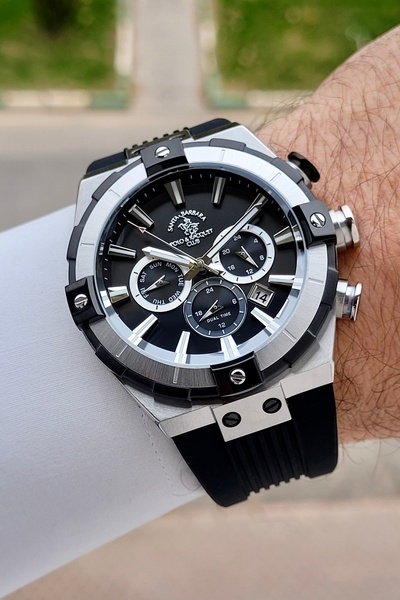 Case Silver Strap Black Color 45mm Colorproof Steel Case Men Wrist Watch