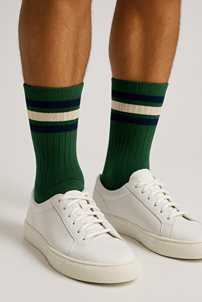 Katia&Bony Men's Striped Embroidered Socks Green