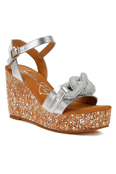 london Rag Women Chain Link Detail Wedge Sandals in Silver
