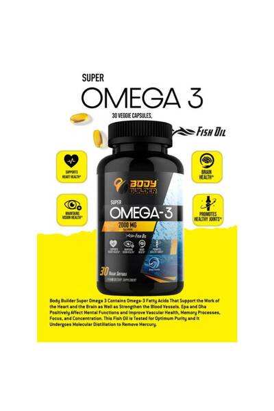 Body Builder Super Omega 3, 30 Vegetarian Softgel, 2000 mg, Brain Health