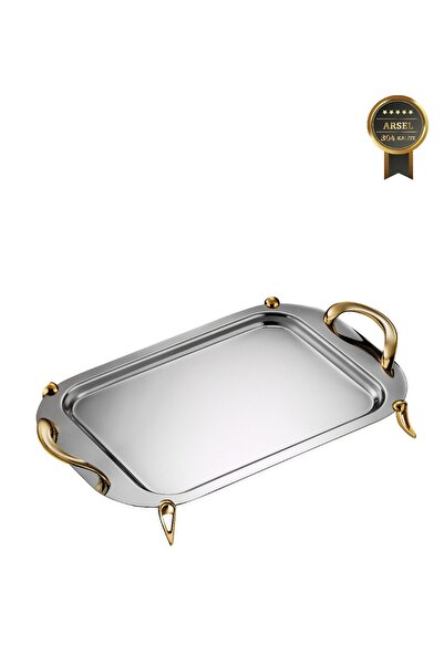 Arsel Duru Gold Ayaklı Çay Tepsisi Premium 304 Paslanmaz Çelik 18/10