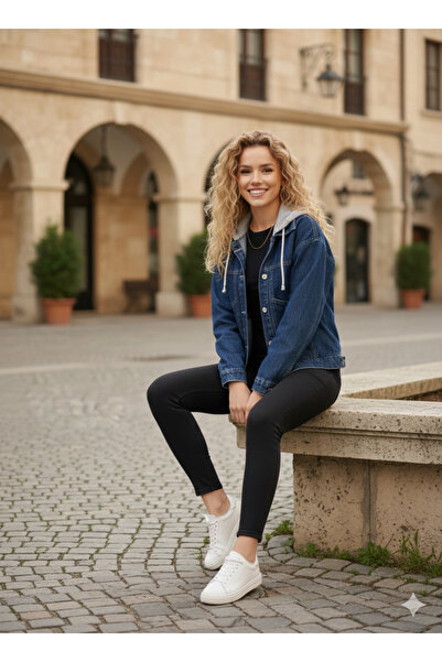 MUG collection Γυναικεία τζάκετ από τζιν με κουκούλα