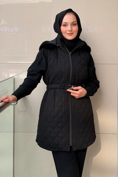 FUAT GÜRSEN Fuat Gürşen Hooded Bead Embroidered Waist Drawstring Vest