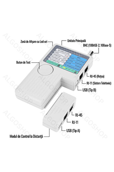 algoshop 4 in 1 USB/BNC/Rj11/Rj45 Remote Network Cable Tester, UTP STP Cable Tester for LAN Cable