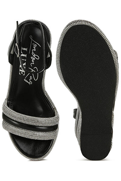 london Rag Women Rhinestone Studded Wedge Sandals in Black