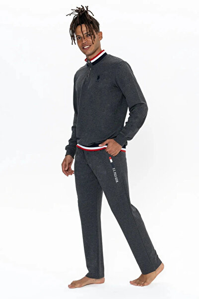 U.S. Polo Assn. U.s Polo Assn. 18922 Чоловічий одяг для дому з довгими рукавами та коміром-стійкою - антрацит