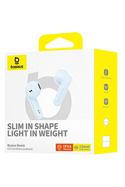 Baseus Bowie E16 In-Ear Headphones, True Wireless, Bluetooth, IPX4, 30 Hours Battery Life, Blue