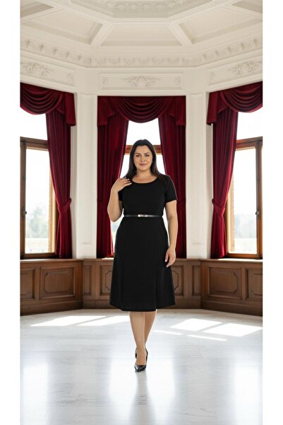 Nidya Moda Kadın Siyah Ön Yırtmaçlı Abiye Elbise 4086S