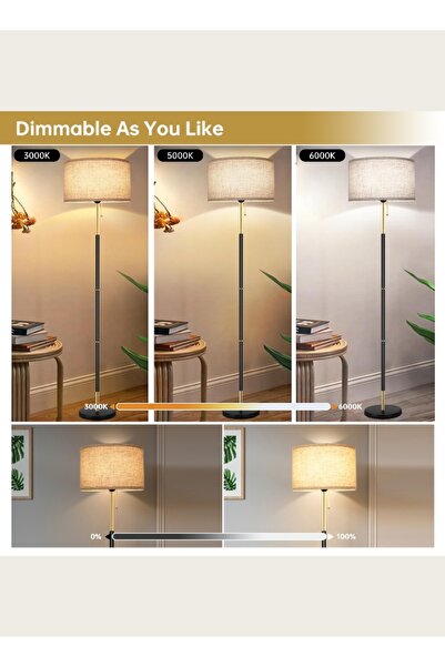 Venpara Adjustable Floor Lamp with Remote, 3 Color Temperatures, Linen Shade, Marble Base