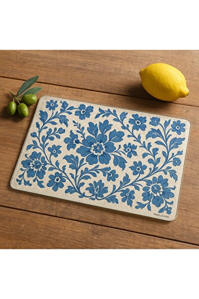 Miabella Home لوح تقطيع زجاجي من سلسلة راستيك بنمط زهور، لوح تقطيع زجاجي مقاس 20 × 30 سم