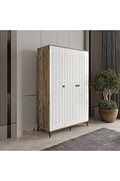 Afilli Kare 3 Kapaklı  Gardrop Tamamı Mdf( Atlas Çam Beyaz )