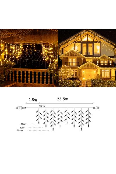 BZRSH Instalatie Craciun Turturi, BZRSH, fir transparent, 25 m, 640 LED, 220V, Interconectabila, Alb cald