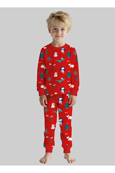 elmas kids Set de pijamale unisex cu model de Crăciun pentru băieți și fete, bumbac 100% piese