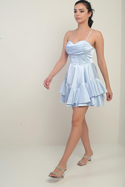 By Saygı Γυναικείο κοντό φόρεμα με λουράκι με λουράκι πίσω και εσώρουχο με σατέν επένδυση