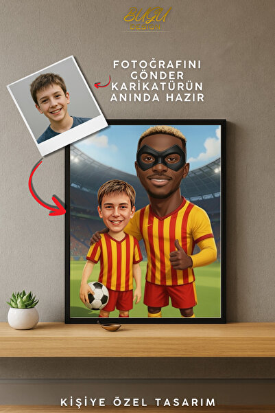 Bugucreative Kişiye Özel Osimhen Karikatürü Çerçeveli Tablo,Hediyelik Karikat...