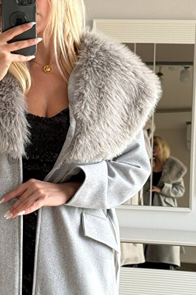 CİDDE Γυναικείο παλτό με γιακά από γούνα και κασετίνα