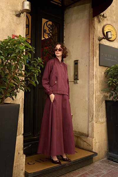 Hilay Doha Fermuarlı Ribanalı Etekli Takım MÜRDÜM