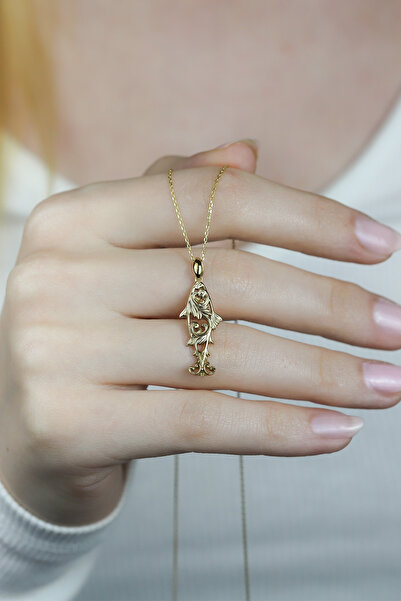 Coy Diamond Balık Kolye,14 Ayar Altın Balık Kolye,Desenli Balık Kolye