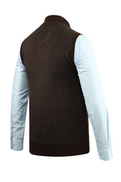 Çizgi Triko Γραμμική Πλεκτή Ανδρική Πλεκτή Γιλέκο με Φερμουάρ και Τσέπες Χάλυβα Κλασική Σιλουέτα - 5004J